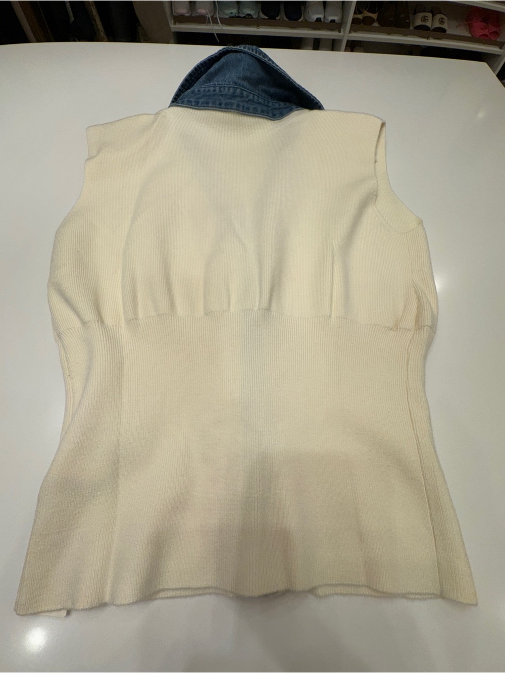 Commense Cream Knit Vest with Blue Denim Trim - Picture 10 of 14